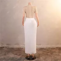 Pearls Tea Length Mother Dresses Formal Occasion Wears Sheath Jewel Neck Cap Sleeve Women Evening Party Gowns Mother of Bride Greeom Wedding Dress - Thumbnail 1