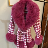 Pink Houndstooth Fur Coat - Thumbnail 3