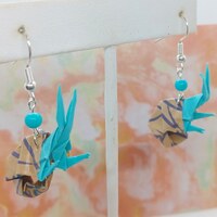 Origami Hermit Crab Earrings: Aqua/Blue - Thumbnail 1