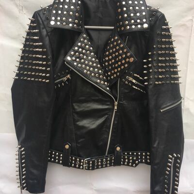 Crafted leather handmade women punk style black studded spike sliver studs jacket  - Thumbnail 3