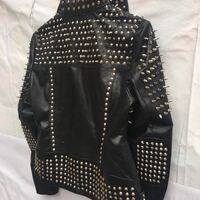Crafted Leather Handmade Women Punk Style Black Studded Spike Sliver Studs Jacket  - Thumbnail 1