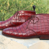 Crafted Leather Burgundy Crocodile Chukka Lace up Alligator Boot - Thumbnail 2