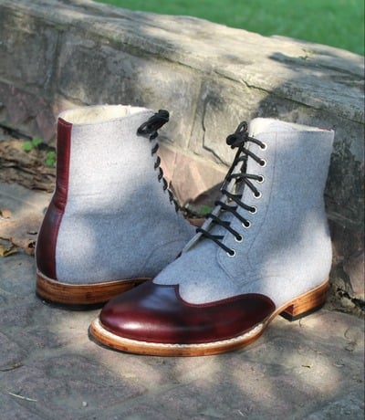 Crafted Leather Handmade Two Tones Ankle High Lace up Dress Boots For Men