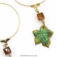 Pumpkin Leaf Hoop Earrings, Gold Color, original polymer clay jewelry - Thumbnail 2
