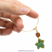 Pumpkin Leaf Hoop Earrings, Gold Color, original polymer clay jewelry - Thumbnail 4