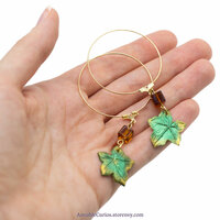 Pumpkin Leaf Hoop Earrings, Gold Color, original polymer clay jewelry - Thumbnail 1