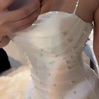 Women'S White Bubble Bead Sexy Sling Tight Fitting Dress - Thumbnail 3