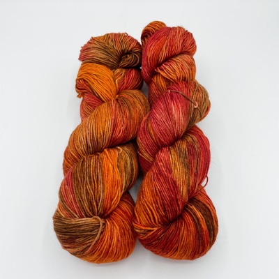 Burnt leaves hand dyed fingering weight sock yarn