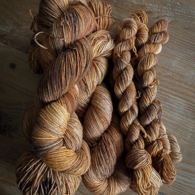 Spiced cider hand dyed fingering weight sock yarn