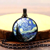 Stunning Punk Gothic Van Gogh Starry Night Handmade Art Print Necklace Unique Rare For Men and Women Amazing - Thumbnail 7