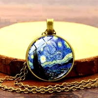 Stunning Punk Gothic Van Gogh Starry Night Handmade Art Print Necklace Unique Rare For Men and Women Amazing - Thumbnail 5