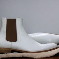 Handmade Pure White Genuine Leather Boot, Men's Chelsea Boot,Fashion Boot - Thumbnail 2