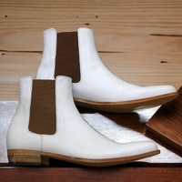 Ankle High Men's Handmade White Chelsea Boot, Leather Fashion Boot - Thumbnail 1