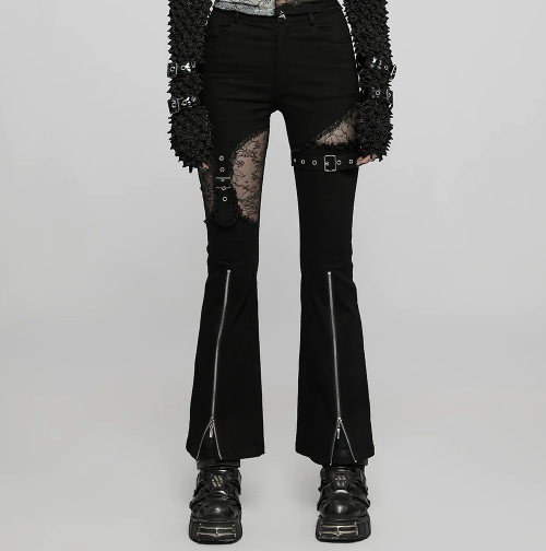  WOMEN BLACK GOTHIC ELASTIC FLARE PANTS
