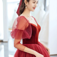 Elegant Tulle and Velvet Long Prom Dress, Off the Shoulder A Line Evening Party Dress KPP1711 - Thumbnail 2