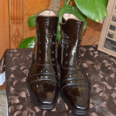 Jo ghost black patent leather ankle high jodhpur buckle boot with zipper and button - Thumbnail 5