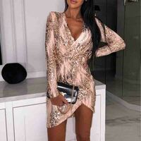 Temperament V-Neck Long sleeved Sequin Dress - Thumbnail 2