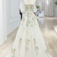 Beautiful Floral Lace Tulle Long Prom Dress, White Off the Shoulder Evening Party Dress KPP1714 - Thumbnail 1