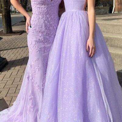 A line straps lavender prom dresses for women - Thumbnail 3