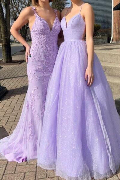 A line Straps Lavender Prom Dresses For Women