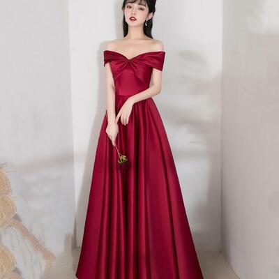 A line burgundy stain prom dresses - Thumbnail 3