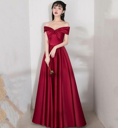 A Line Burgundy Stain Prom Dresses