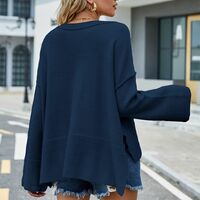 Round Neck Flared Sleeves Solid Color Women's Sweater Pullover Sweater - Thumbnail 1