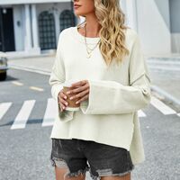 Round Neck Flared Sleeves Solid Color Women's Sweater Pullover Sweater - Thumbnail 8