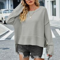 Round Neck Flared Sleeves Solid Color Women's Sweater Pullover Sweater - Thumbnail 6