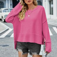 Round Neck Flared Sleeves Solid Color Women's Sweater Pullover Sweater - Thumbnail 7