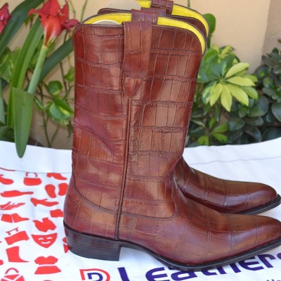 Crafted leather new handmade men's belly cowboy - crocodile skin boots