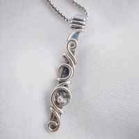 950 silver bar pendant necklace with swaroski crystal, delicate bar pendant for womenminimalist ring pendant for her, wedding ring pendant - Thumbnail 2