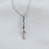 950 silver bar pendant necklace with swaroski crystal, delicate bar pendant for womenminimalist ring pendant for her, wedding ring pendant - Thumbnail 3