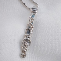 950 silver bar pendant necklace with swaroski crystal, delicate bar pendant for womenminimalist ring pendant for her, wedding ring pendant - Thumbnail 5