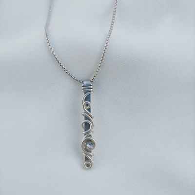 950 silver bar pendant necklace with swaroski crystal, delicate bar pendant for womenminimalist ring pendant for her, wedding ring pendant