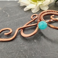 Egyptian hair slide for woman with blue amazonite, copper wire wrap small hair cloak, Hair barrette for thin hair - Thumbnail 2