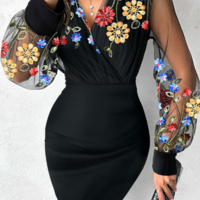 Sexy V-Neck Mesh Splicing Sleeveless Dress - Thumbnail 1