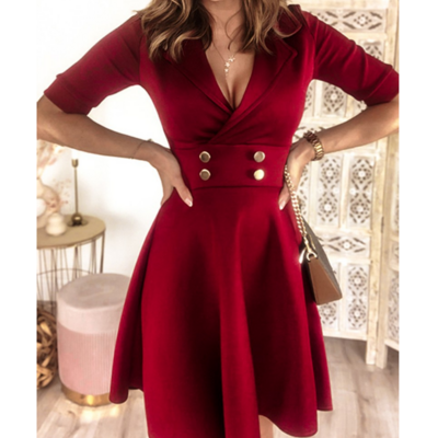 Solid color slim women's short sleeved dress