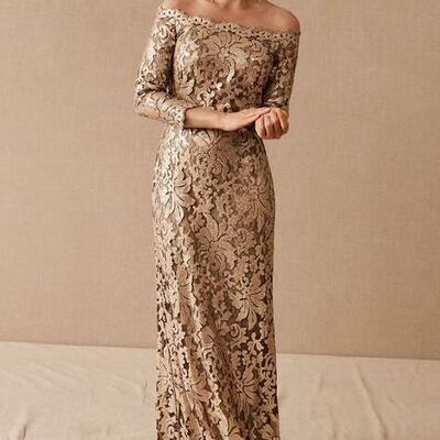 Elegant sheath lace champagne mother of bride dresses party dresses