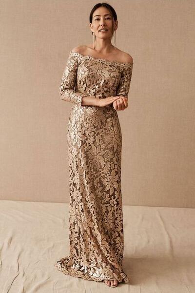 Elegant Sheath Lace Champagne Mother of Bride Dresses Party Dresses