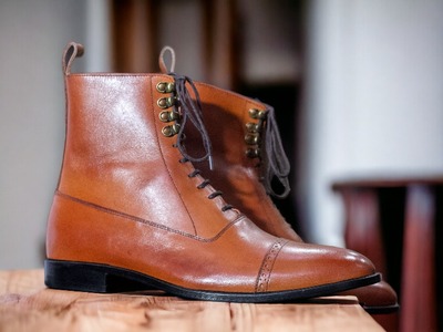 Handmade Brown Leather Boot, Men's Ankle Lace up Boot