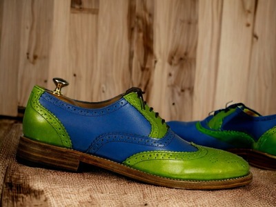 Handmade Men's Two Tone Leather Suede Lace up Wing tip Office shoes