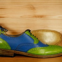 Handmade Men's Two Tone Leather Suede Lace up Wing tip Office shoes - Thumbnail 2