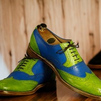 Handmade Men's Two Tone Leather Suede Lace up Wing tip Office shoes - Thumbnail 1