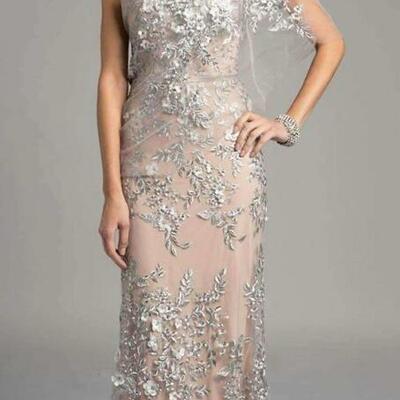Beauty champagne silver appliques mother of bride dress long evening dress