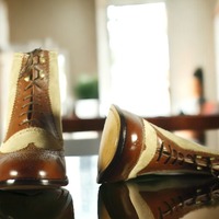 Handmade Two Tone Leather Suede Formal boot Lace up Chunky sole - Thumbnail 2