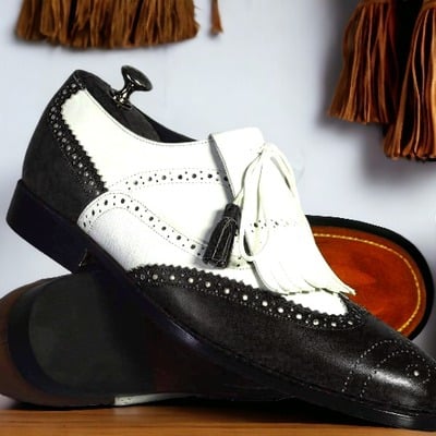 Handpainted men's two tone leather fringe laofer shoes