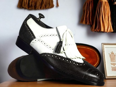 Handpainted Men's Two Tone Leather Fringe Laofer shoes