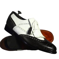 Handpainted Men's Two Tone Leather Fringe Laofer shoes - Thumbnail 1