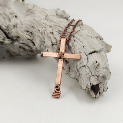Wire cross pendant for men and women, copper crucifix pendant necklace